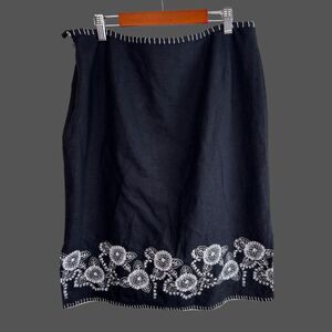 Vintage 1990s Richard Malcolm Embroidered Linen Double Side Slit Skirt